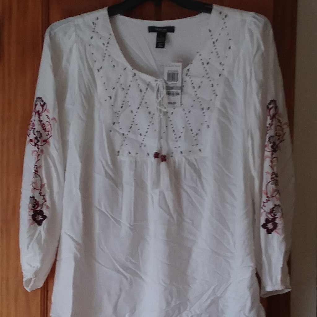 Style & Co Beaded/Floral Embroidered Boho Tunic 1x
